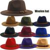 Unisex Women Men Wool Hat with Leather Ribbon Winter Autumn Wide Brim Jazz Church Cap