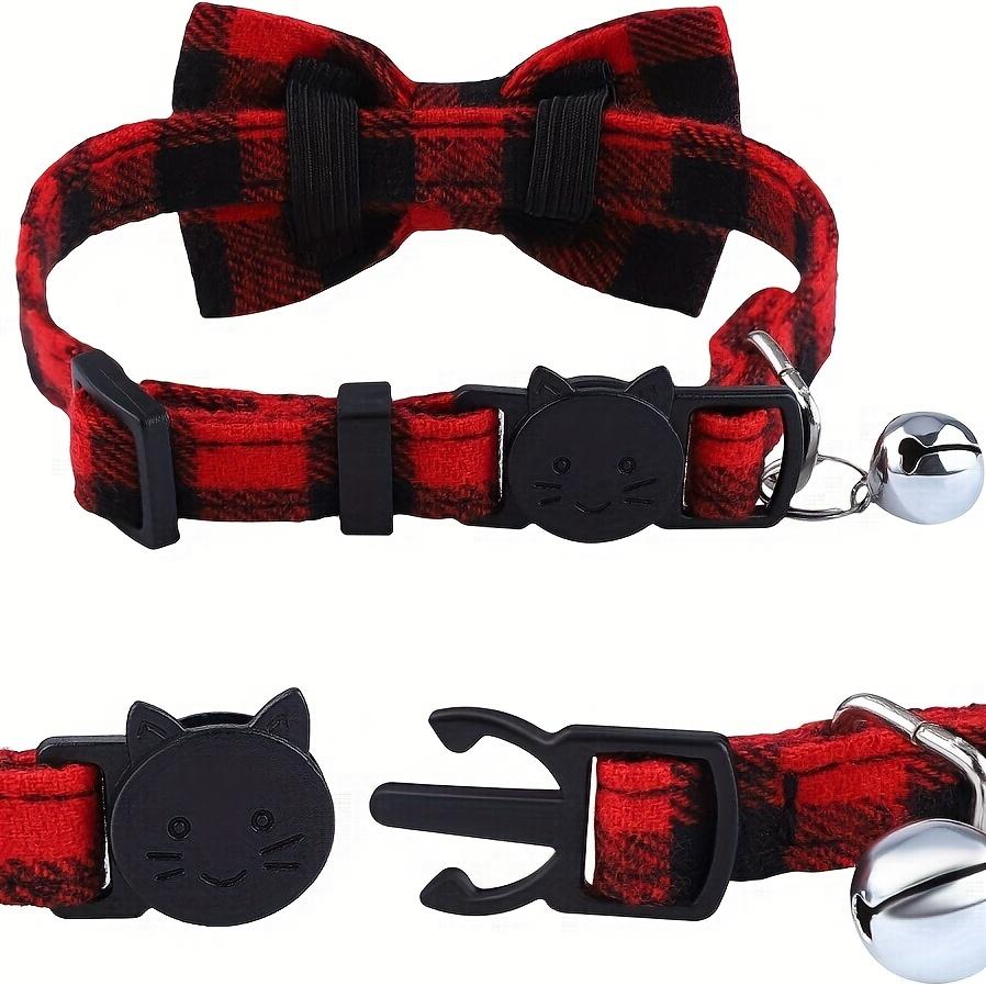 Cat Collars with Bell & Cute Bowtie Adjustable Plaid Polyester Collars for Cats, Kittens & Small Dogs Pet Safety Collar Pet Accessory