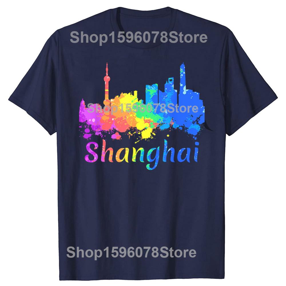 Смешные Сувениры Акварель Панорама Шанхая Китай Футболки Мужские Юмор Уличная Одежда Футболка Короткий Рукав Унисекс Свободная Одежда
