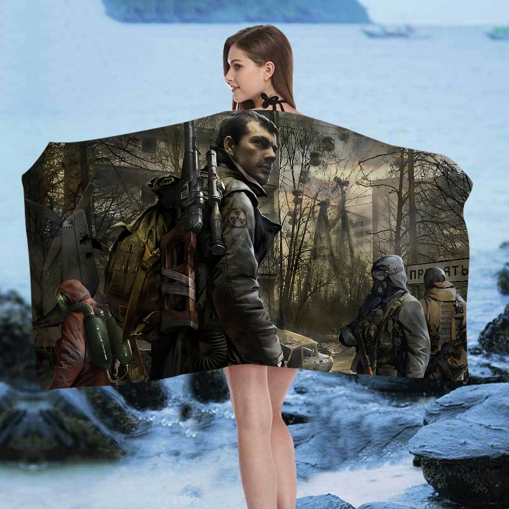 Horror Game S-Stalker Anime Beach Swimming Towel Soft Absorbent Washcloth Children's Gifts for Kids Travel Camping Gym