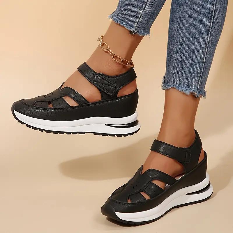 Fashion Womens Wedges Sandals Platform Solid Color Open Toe Casual Beach Slipon Sandals