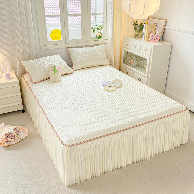 Новый свежий однотонный кружевной крутой латексный летний коврик-юбка-кровать, комплект из трех предметов