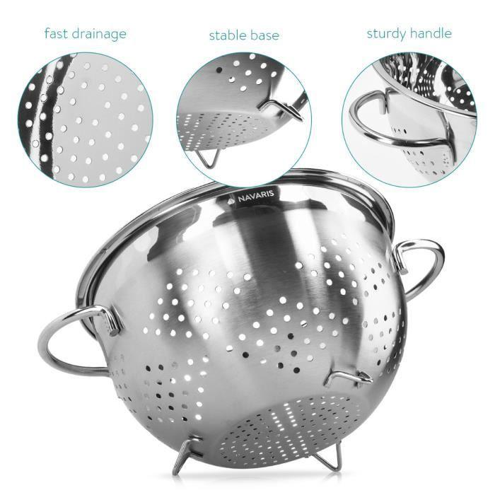 Navaris passoire en acier inoxydable - égouttoir en inox ø 24 cm x 14 cm - passoire sur pied avec poignée - ustensile cuisine pour