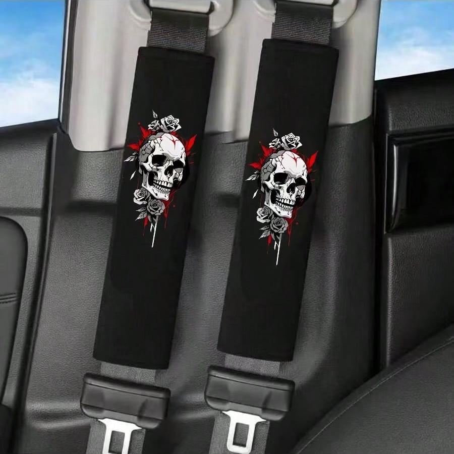 2PCS Skull Pattern Car Shoulder Protection Belt Car Safety Belt Protective Cover Soft and Comfortable Shoulder Protection Cover