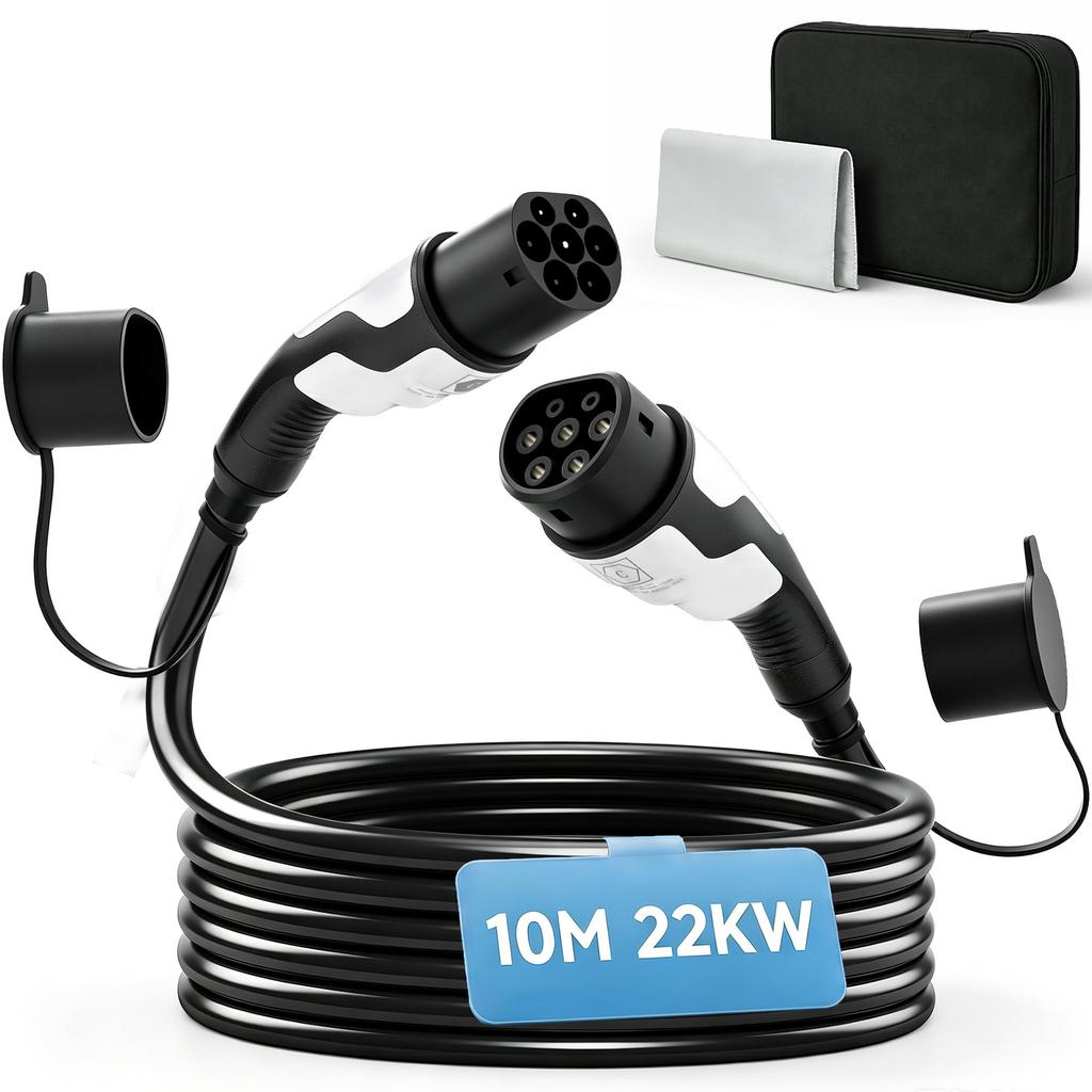 Type 2 EV Charging Cable, 22kW, 32A, Mode 3, 10m Fast Charging Cord