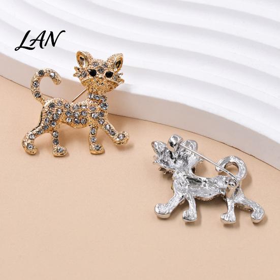 Cat Jewelry Rhinestone Shape Brooch Pin, Kitten Lapel Pin Clip for Electroplated Women Girls, Sweater Cardigan Coat Suit Decoration Accessories Animal