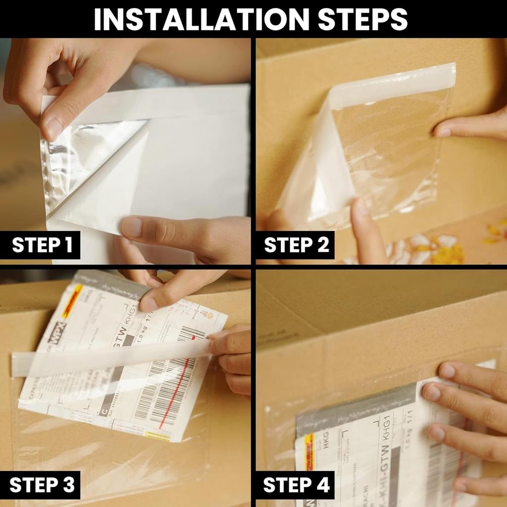 Shipping Label Sleeves 100Pcs, 7.5x5.5 Inches - Packing Slip Envelope Pouches with Self-Adhesive Peel & Seal - Clear Plastic & Waterproof Envelopes
