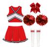 Kids Girls Sparkly Cheer Outfit Crisscross Striped V Neck Crop Top Pleated Skirt and Bow Set