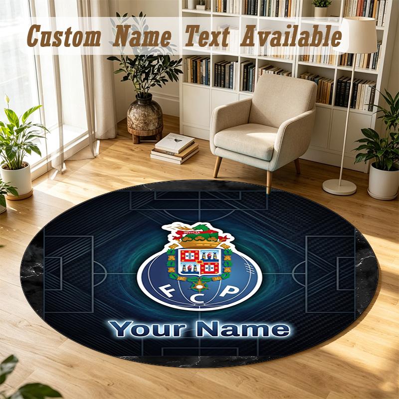 Round Rug Custom NameFC Porto Pattern Non Slip Carpet Home Floor Decor