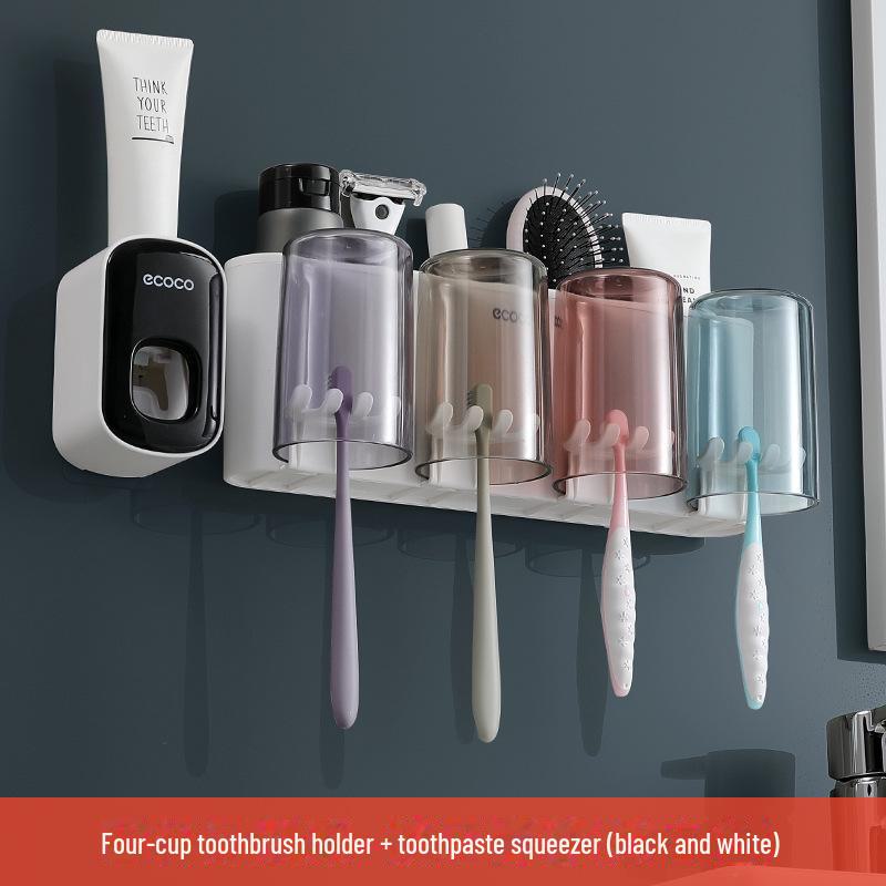 Набор из держателя зубных щеток и стаканчиков, настенная полка для ополаскивателя для полости рта, без проколов, модное решение для хранения в ванной комнате.