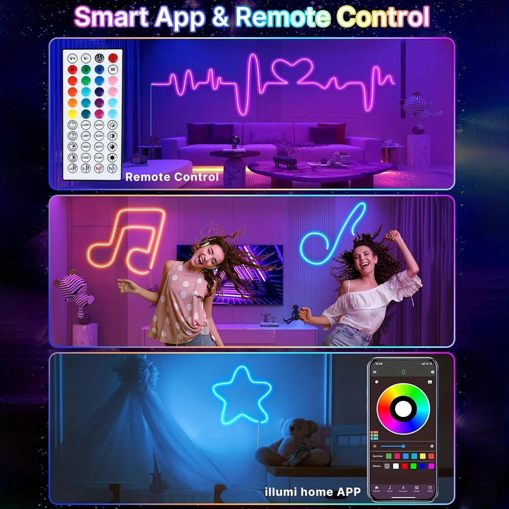 Светодиодная лента RGB 24 В с Bluetooth, синхронизацией с музыкой, водонепроницаемая, гибкая неоновая лента с управлением через приложение и пульт для декора игровой комнаты