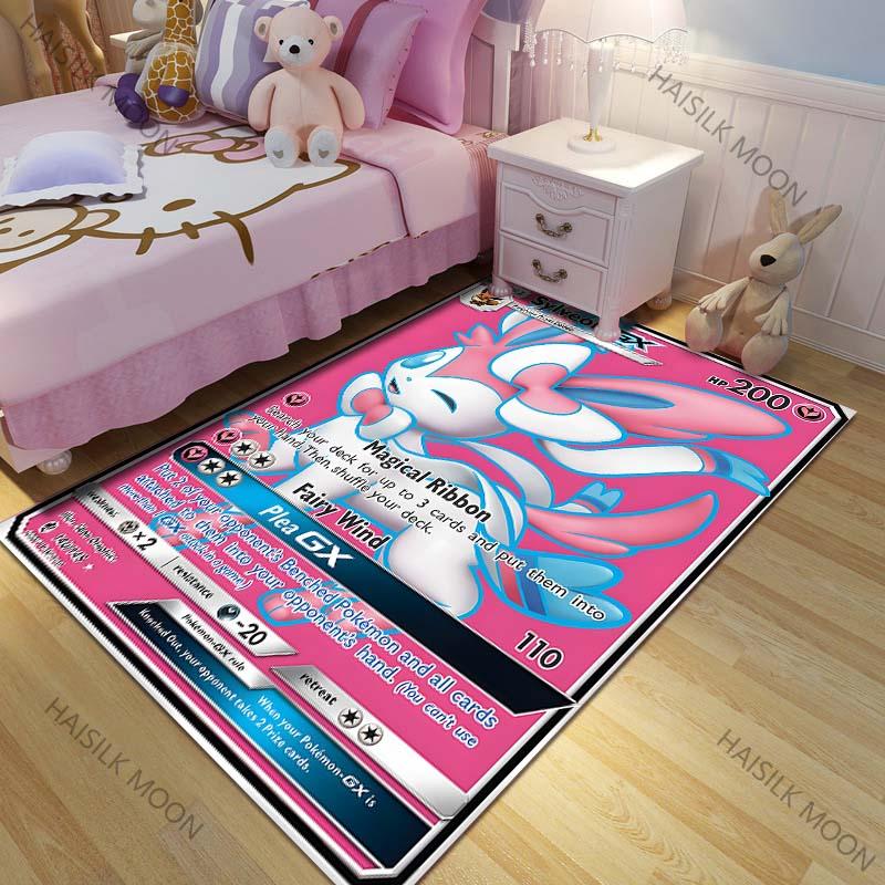 New Arrive! P0kemon Sylveon Cards Pattern Carpets Living Room Bedroom Sofa Floor Mat Area Rug Home Decor Gift for Family Friends