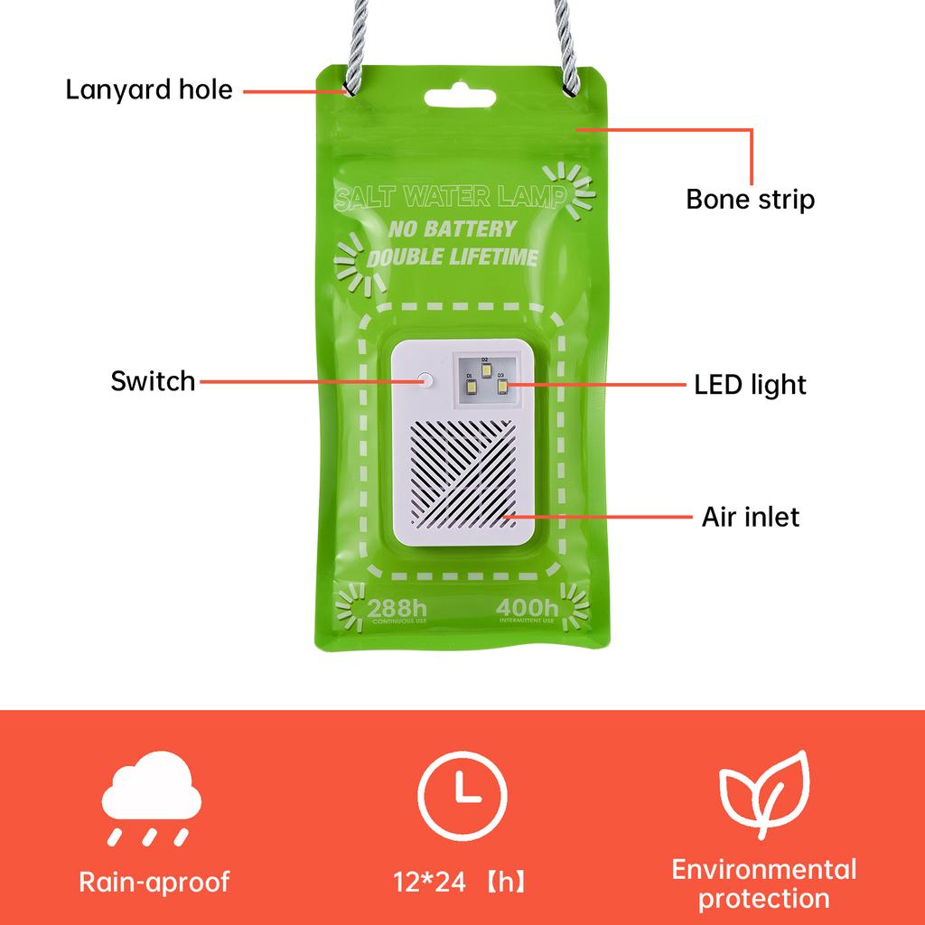 Salt Water Lamp No Batteries 2 Light Modes Indoor Outdoor 400 Hours Water Lamp Light Bag Camping Essentials 3 LED 50 Lumen