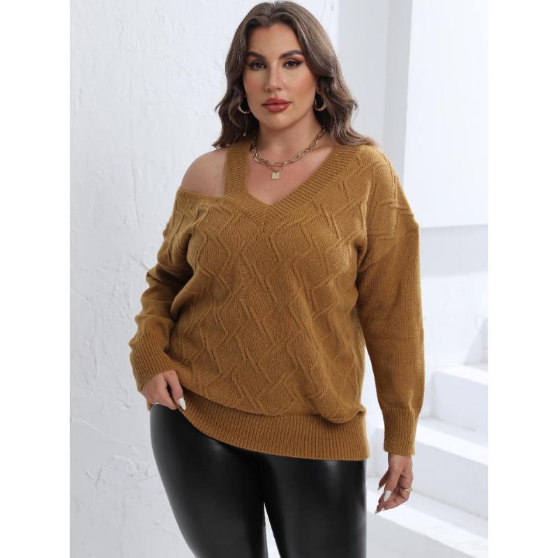 Women's Autumn and Winter Large Size Personality Strapless Woven Jumper V-neck Jumper