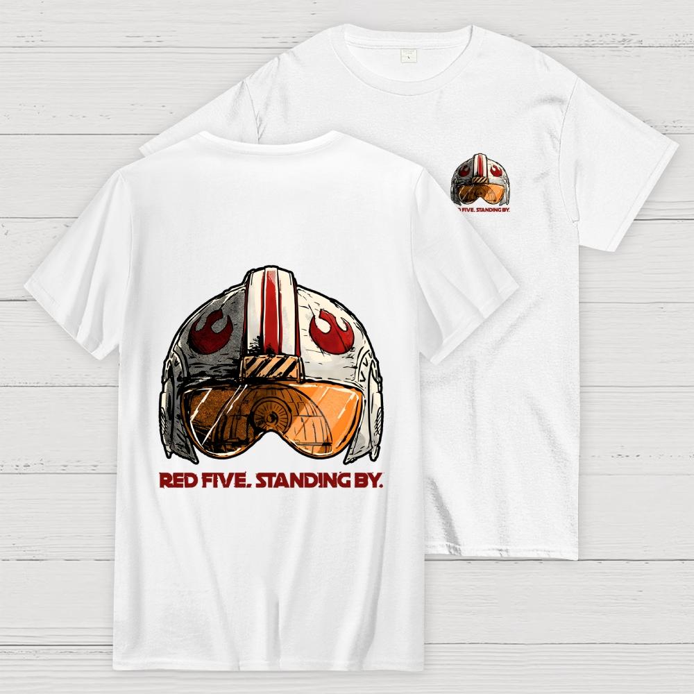 Red Five Standing By Front And Back Printing 100% Cotton Summer Casual Cool Loose T-Shirt
