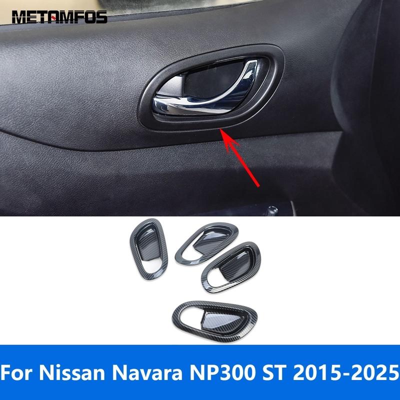 For Nissan Navara NP300 ST 2015- 2024 2025 Carbon Fiber ide Door Handle Bowl Cover Trim Interior Accessories Car Styling