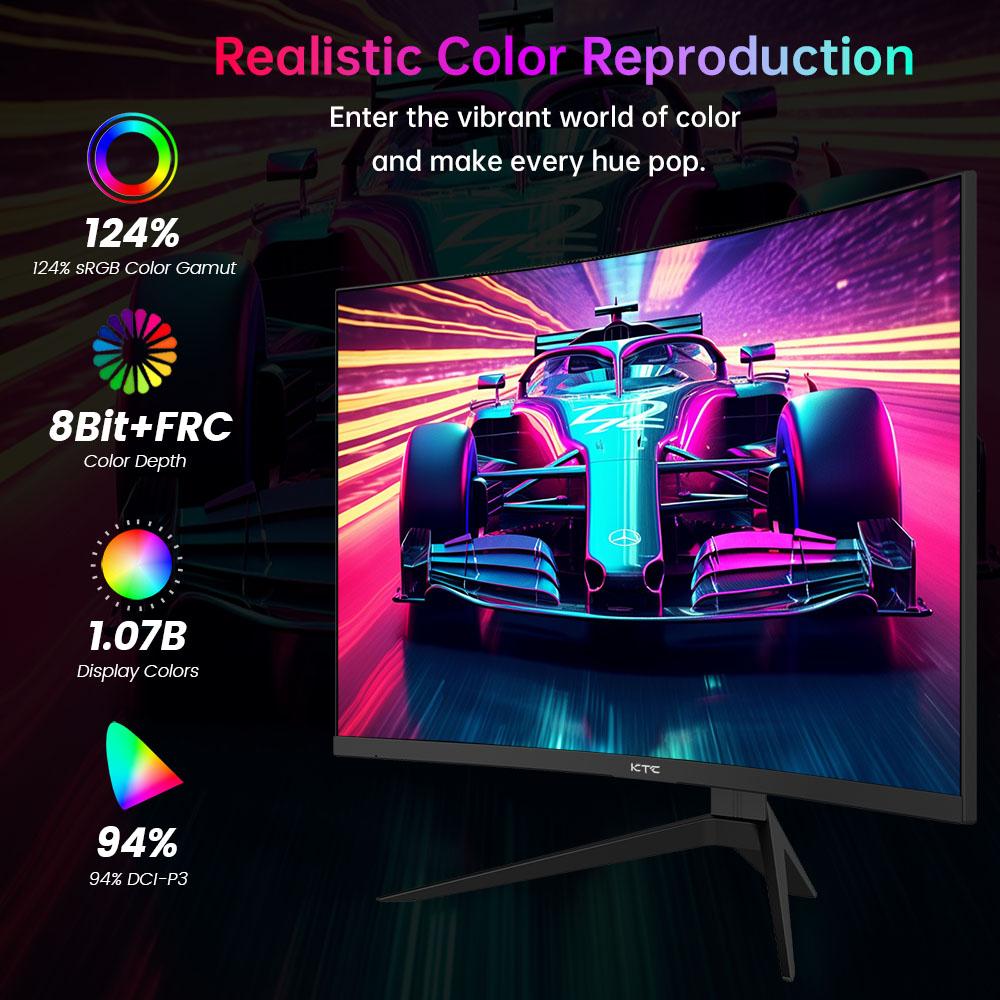 KTC Игровой монитор H27S25E 27 ДЮЙМОВ QHD 240 Гц с высоким разрешением 2K QHD и кривизной 1000R