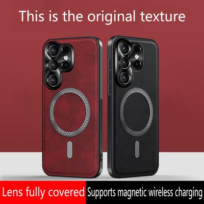Магнитный чехол с беспроводной зарядкой для Samsung S26 Ultra S25 Plus S24 FE из искусственной кожи, противоударный чехол для Galaxy S26Ultra, бампер