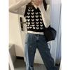 Y2k Women Vest Heart Patchwork V-Neck Pullover Female Clothing Korean Fashion Student Sleeveless Women's Sweater