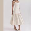 Pleated Slim Fit Dress Summer New Arrival Women's round Neck Sleeveless Pure Color Pleating Silm Dress