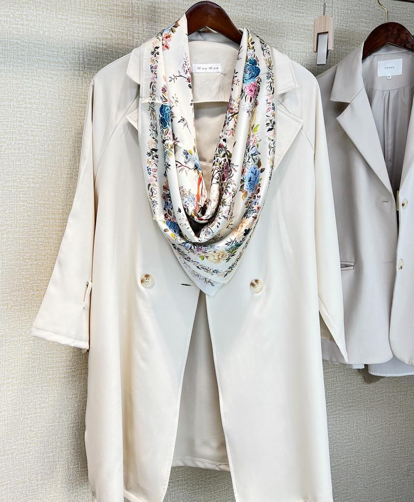 Птицы и цветы [Зимний сад] Тутовый шелк Однотонный Креп Сатин Шелковый платок Женский Большой квадратный платок 90 Маленькая шаль