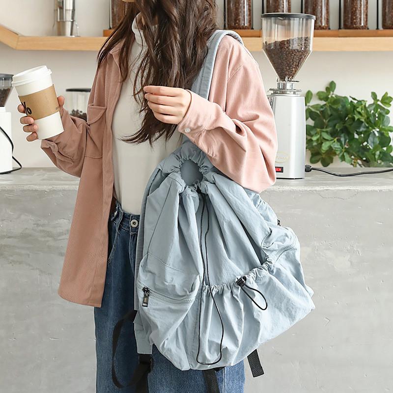 IELGY Korean Version of Casual Literary Drawstring Oxford Cloth Backpack, Fashionable Nylon Backpack