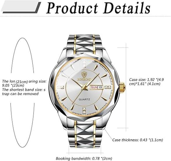 Часы Precision Steel Analog Copy Watch Men Светящиеся часы с датой и днем недели Водонепроницаемые часы с удобным для чтения циферблатом из нержавеющей стали с регулируемым уровнем, серебристые
