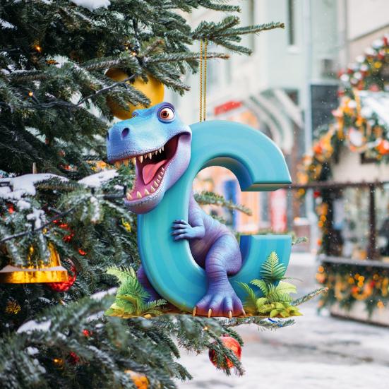 Рождественский орнамент в виде динозавра, подвесной кулон со шнурком, мультяшный стиль, Рождественская елка, забавное украшение в виде динозавра