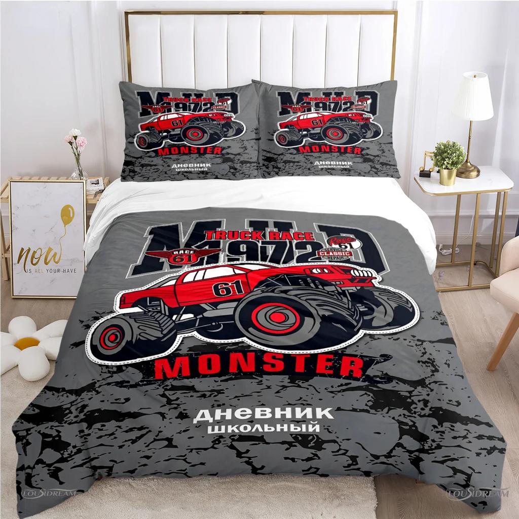 Пододеяльник Monster Truck Catroon Monster Jam Комплекты постельного белья Мягкие пододеяльники и наволочки для подростков Single/Double/Queen/King