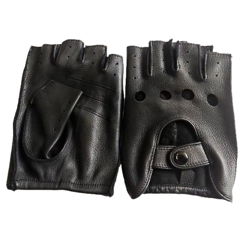 Deer Pattern Leather Half-Finger Motorcycle Gloves