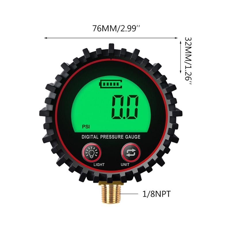 Digital Gas Pressure Gauge with 1/8'' NPT Bottom Connector & Rubber Protector Rang to 255psi Accuracy 1% .F.S.