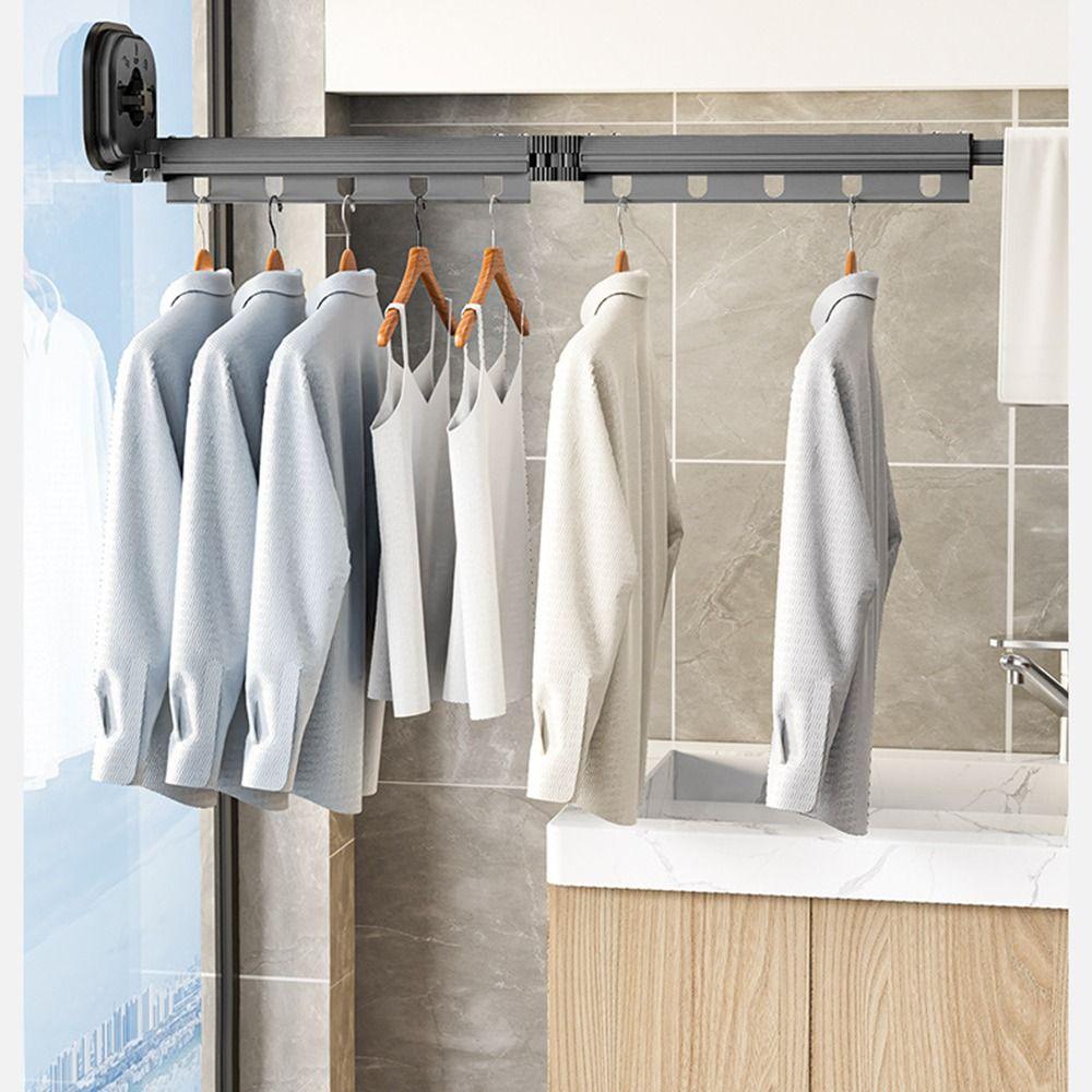 Wall Mounted Retractable Clothes Hanger Space Saving Clothing Storage Shelf Household