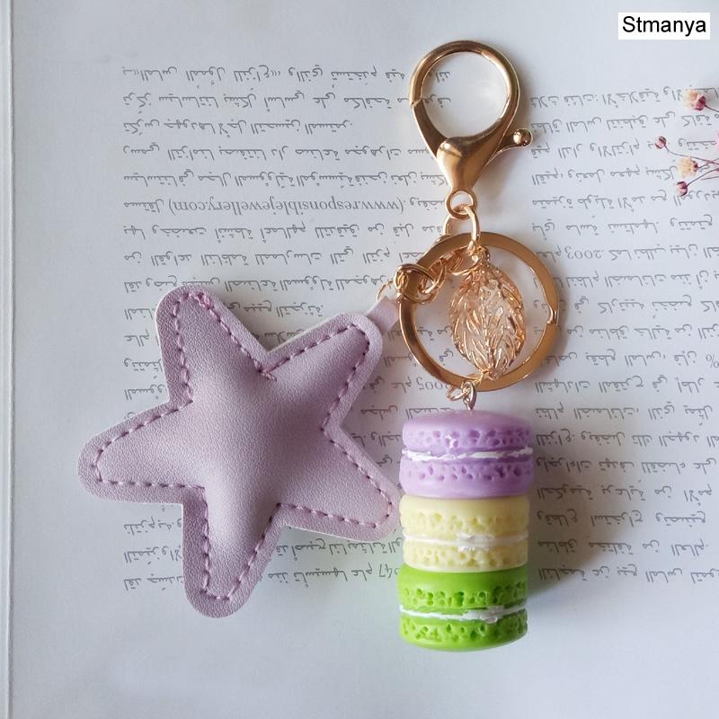 New Cake Key chain fashion car Key Ring Women bag charm accessories France Cake Macarons with Eiffel Tower Keychain gift Jewelry