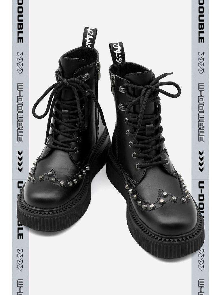 Осень/Зима Унисекс Высокие Панк Ретро Пламя Толстая Подошва Увеличивающие Рост Ботинки Мартин