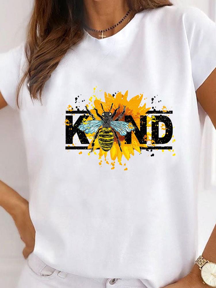 Женская одежда Bee Love Style Надпись Принт на одежде Футболка с коротким рукавом Летний топ Футболка Базовая модная графическая футболка