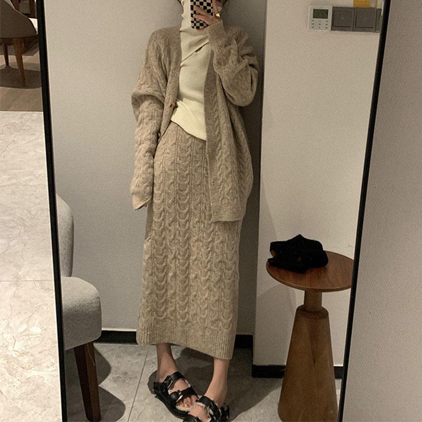 Женский свитер, зимний комплект из двух частей, элегантные вязаные свитера, винтажная женская юбка с высокой талией, осенние винтажные платья