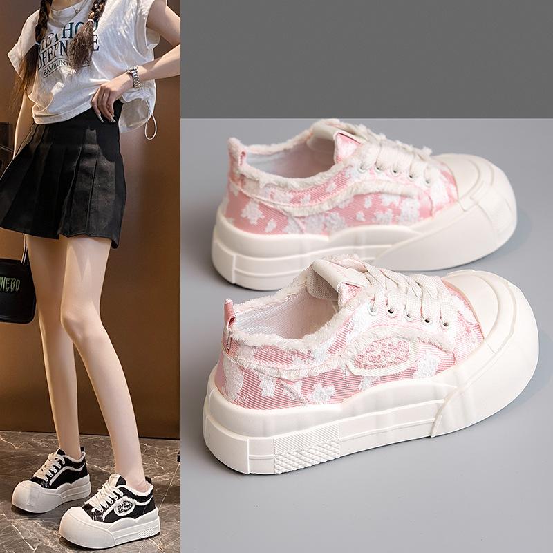 Thick-soled Heightening Low-top Canvas Shoes for Women's 2025 Spring New Little White Shoes Versatile Student Sports and Leisure Board Shoes Tide