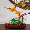 Aris & Juno Hand-Painted Copper Fortune Deer Sculpture with Wood Base, Traditional Chinese Lu Blessing Statue, Feng Shui Office Desk Home Longevity &