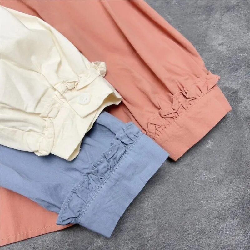 Johnature Японская рубашка с воротником из грибка Mori, женские французские свободные однотонные рубашки с длинными рукавами, повседневные винтажные хлопковые рубашки