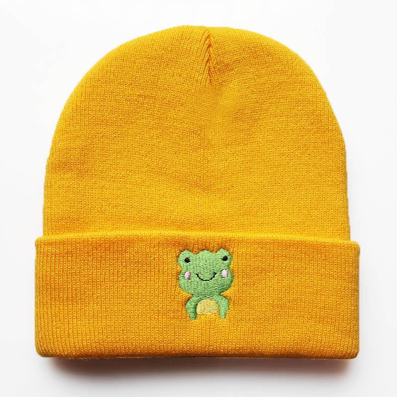 Hip-hop cute frog cartoon warm hat for male and female students Frog Embroidered knitted hat, woolen hat, warm for outdoor sports