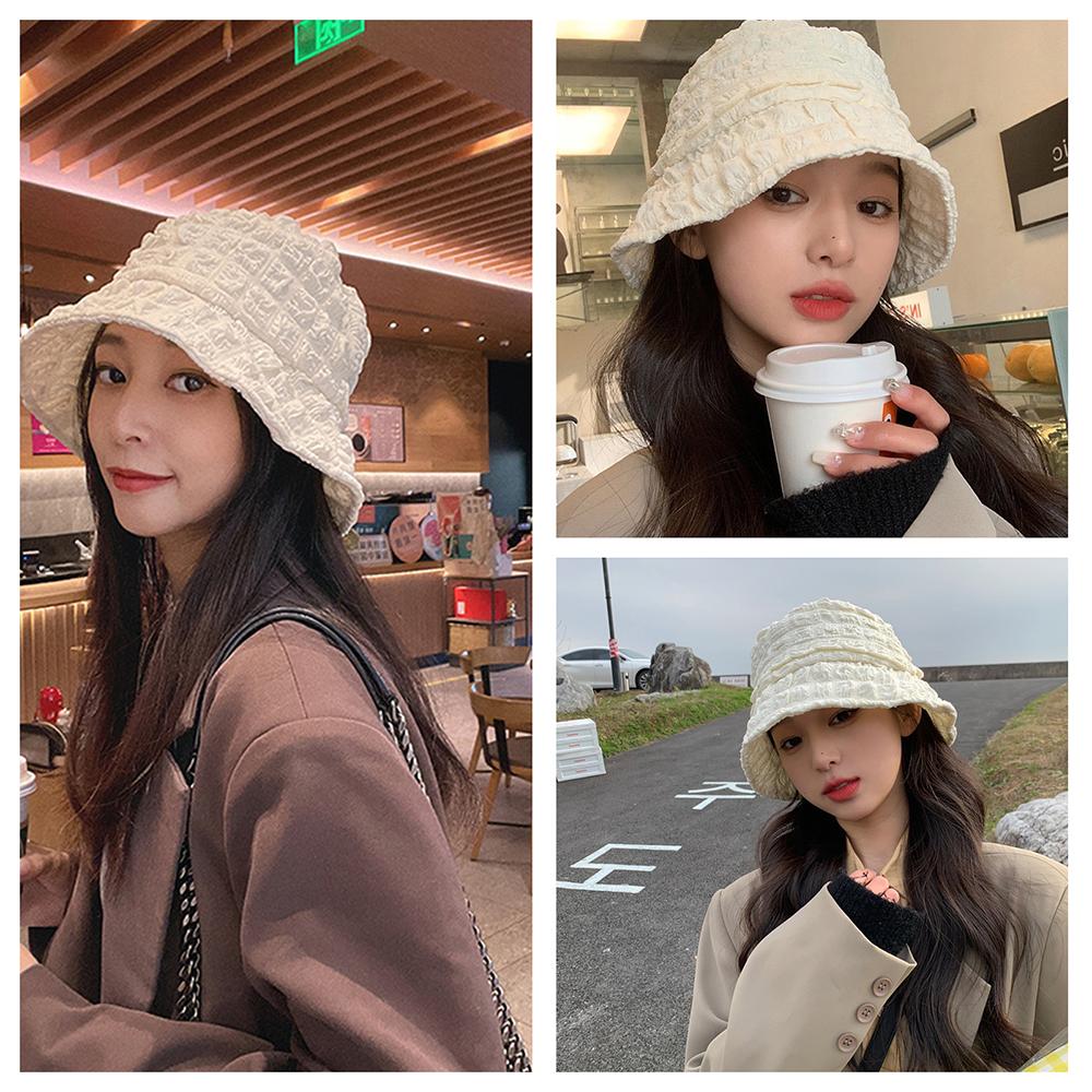 Women Bubble Gauze Bucket Hat, Spring Autumn Thin Textured Foldable Basin Cap, Sun Protection Casual Fisherman Hat, Head Circumference 56-58CM