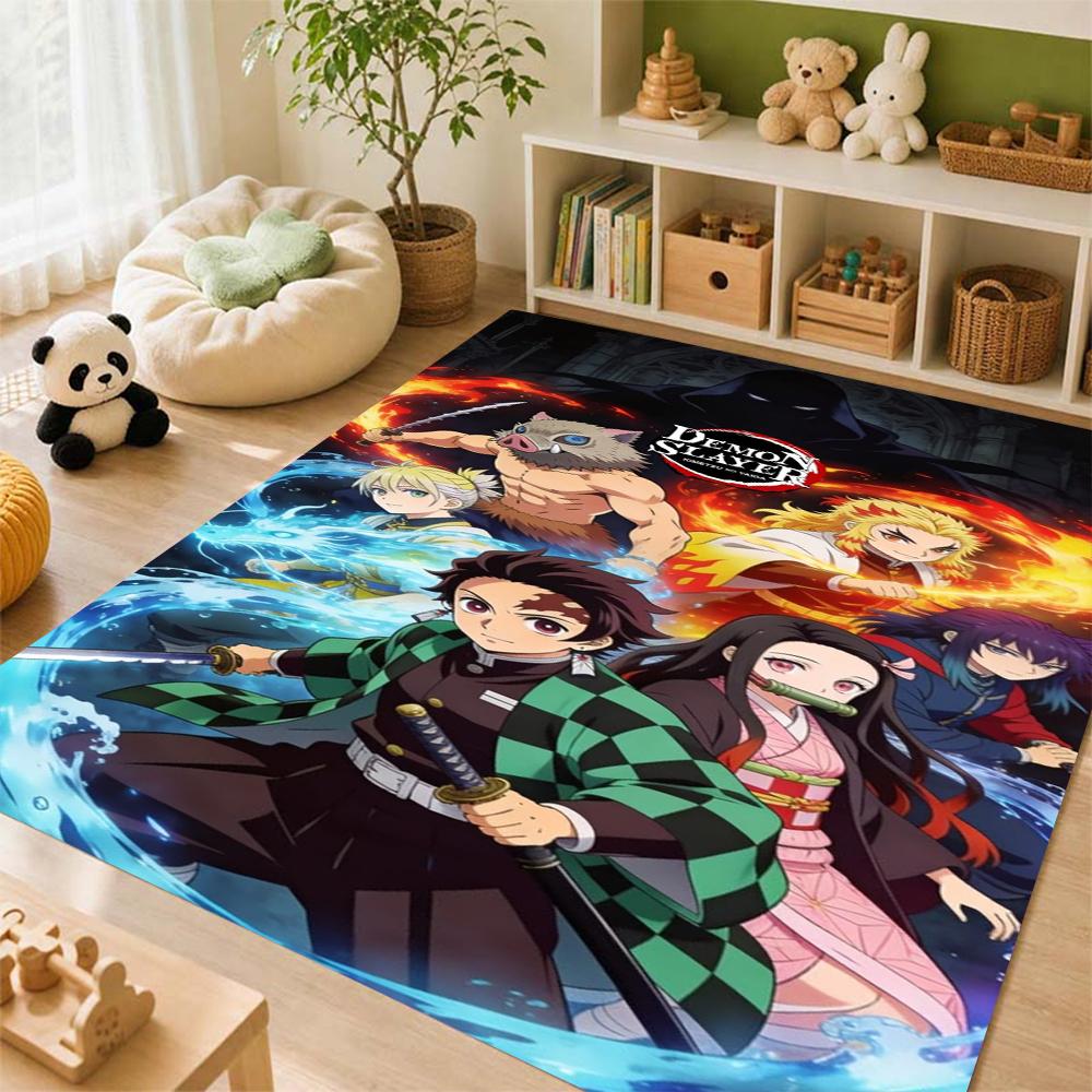 Cute Demon Slayer Chibi Collection Patterned Rug Soundproof Noisereducing Carpet For Living Room Hallway Balcony Home Party Decor Great Holiday Gift