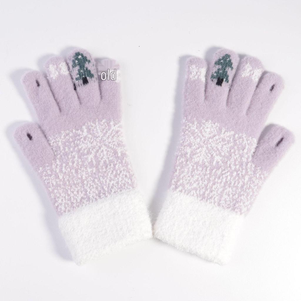 Женские шерстяные перчатки без пальцев с сенсорным экраном - Теплые, милые, с дизайном елки