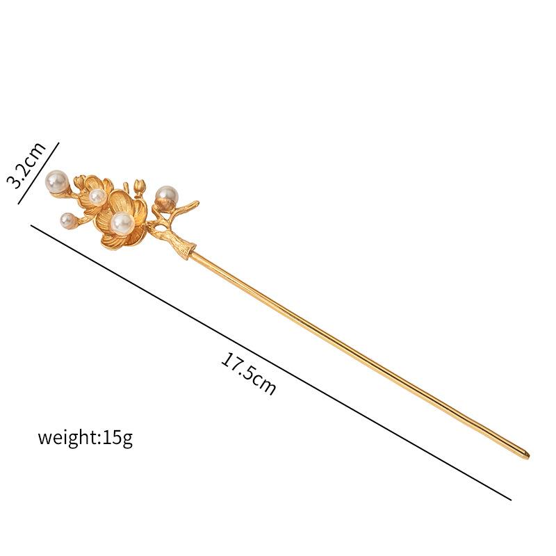 Национальный тренд Металлическая заколка для волос с цветком сливы, цветком, цветком, цветком и жемчугом, ретро, с цветком персика, для затягивания волос на затылке, головной убор для ханьфу