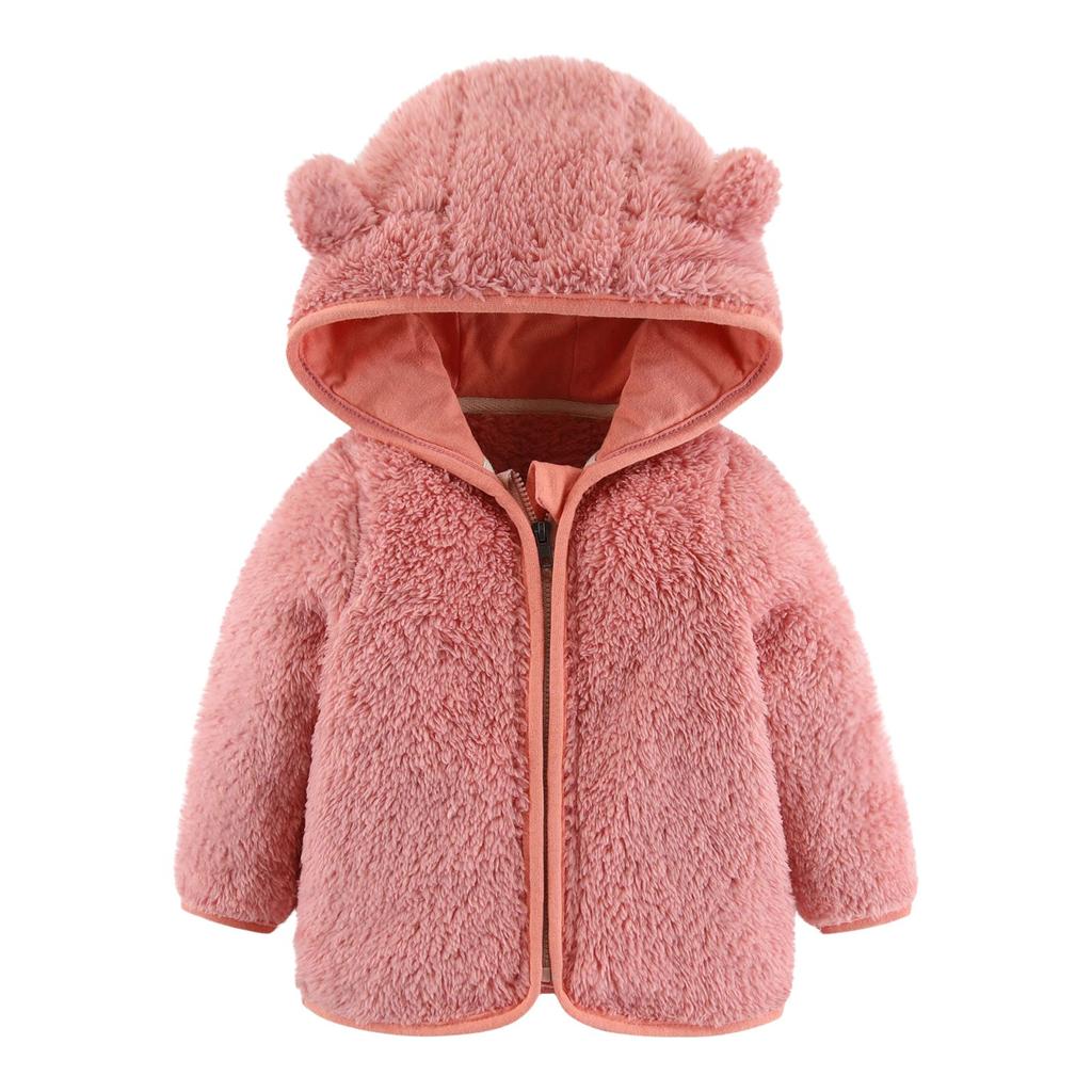 Kids Fashion Casual Long Sleeve Plush Top Solid Color Children Hooded Outerwear