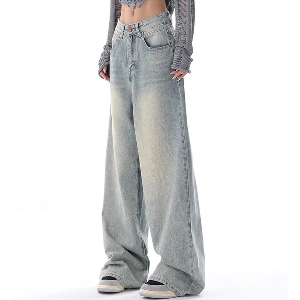 Свободный дизайн, джинсы с высокой талией в стиле ретро, ​​женские модели для похудения и свисания, широкие брюки для мытья полов