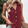 Women's 3XL Vest Shirt Fashion Button Lapel T-shirt Ladies Button Elegant V-neck Sleeveless Camisole Shirt