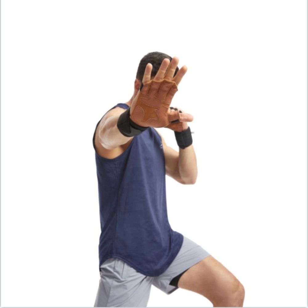 1 Pair Four-finger Ventilated Gym Wristband Cowhide Fitness Workout Gloves  Pull-ups