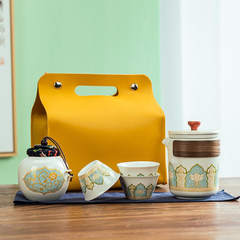 Travel Tea Set, Ceramic Express Cup, One Pot, Three Cups of Tea Can, Tea Can Set, Gift