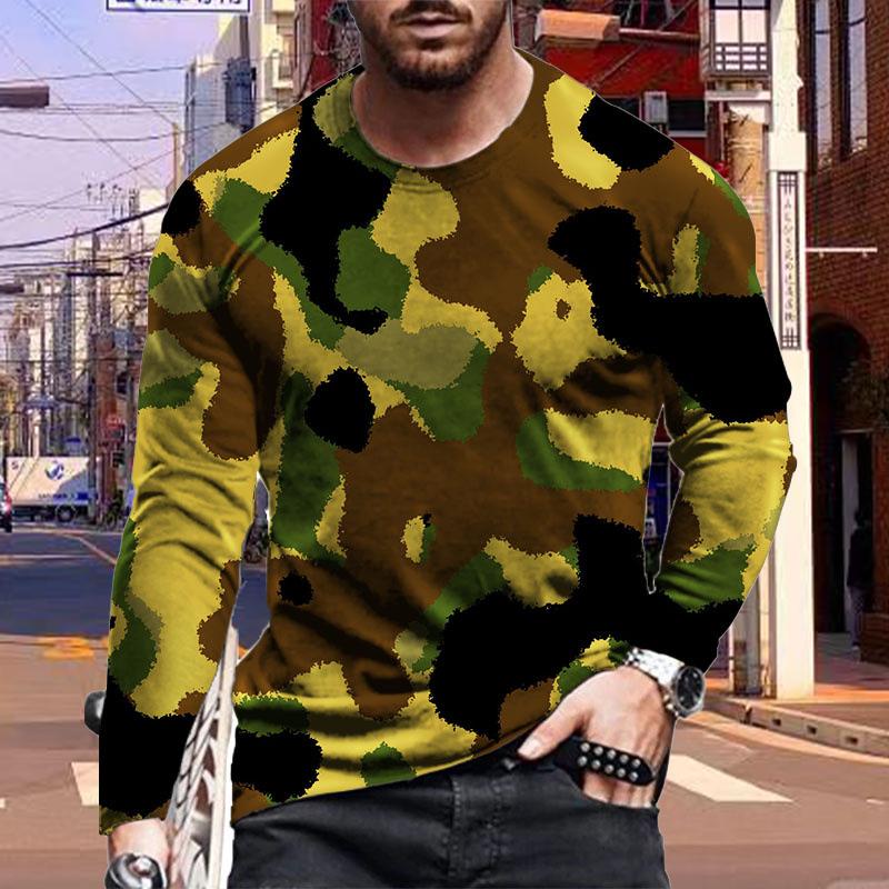 Новые 3D смешанные цвета принт мужские футболки с длинным рукавом футболки с круглым вырезом повседневный пуловер мужская одежда больших размеров
